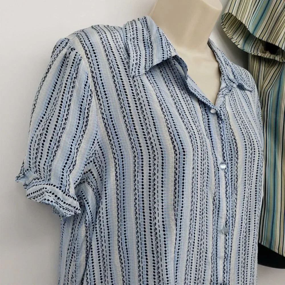 Blouses Size Lg Button Front Short Sleeves Stripes